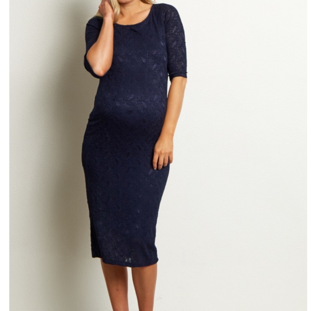 Pink Blush Navy Lace Maternity Dress Size M